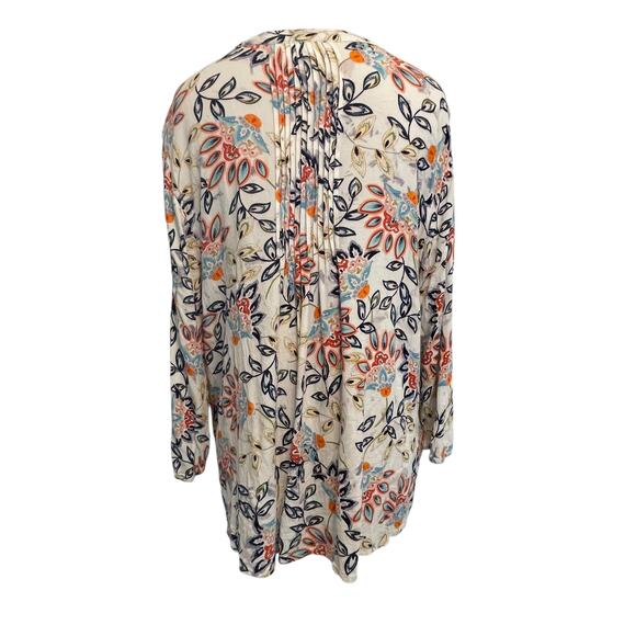 Daniel Rainn Pintucked Blouse Womens Size 1X Ivory Multicolor Floral Popover Top - Picture 4 of 8